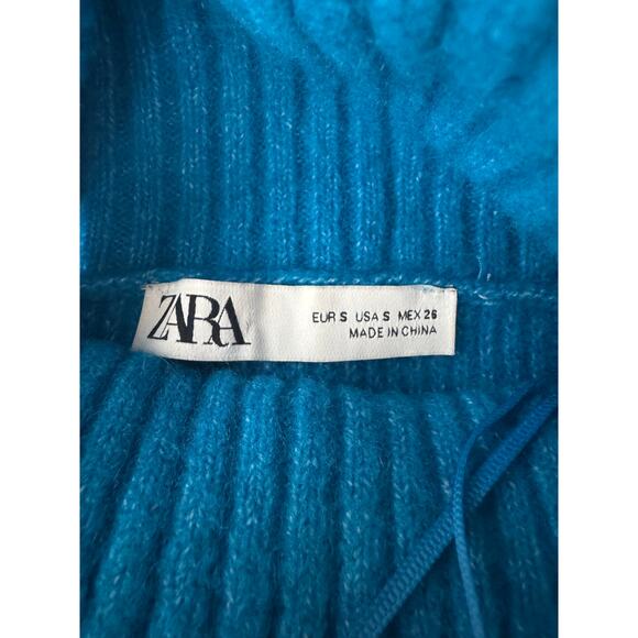 Zara Blue Soft Ribbed Knit Wool Blend Turtleneck Oversized Sweater Size S - Picture 6 of 7